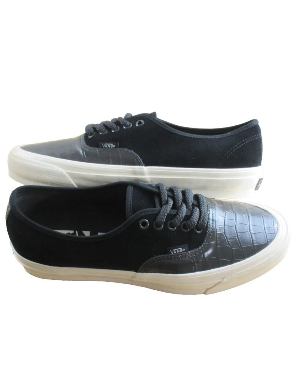 Vans Men's Lx Authentic 44 Black Sand White Suede Croc Texture shoes Size 10 NEW